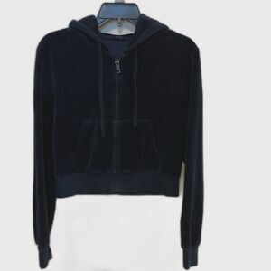 J. Galt Brandy Melville Velour Full Zip Blue Hoodie Women's Measurements Listed